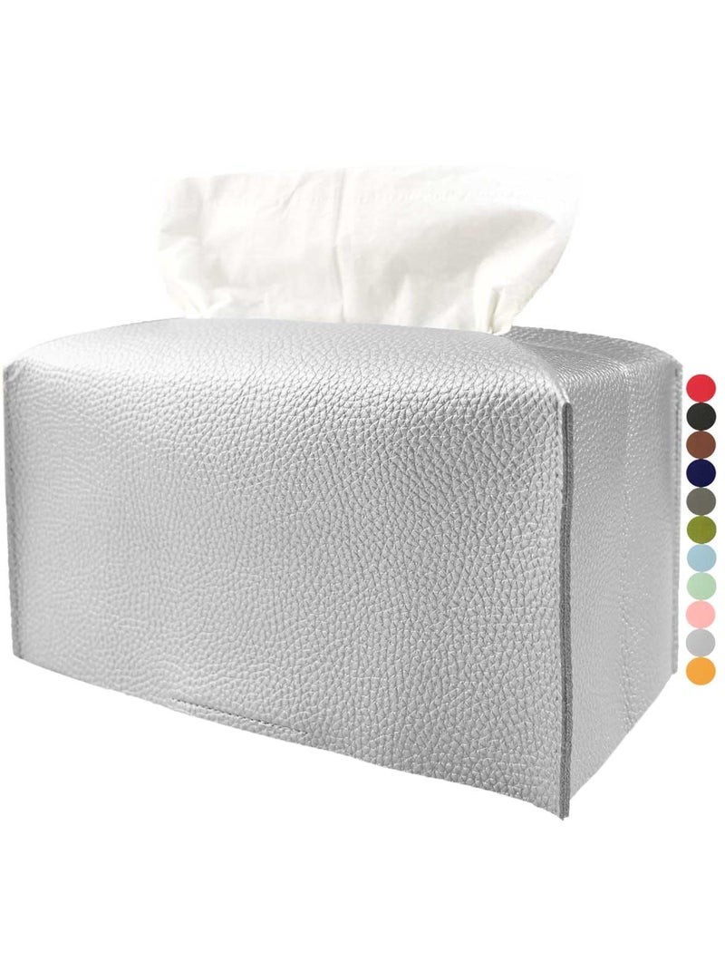 JESMINI Silver Tissue Box Cover Rectangular - Plus Size Large Tissue Box Cover Rectangle [JESMINI] Faux Leather Tissue Box Holder Long for Extra Large Rectangle Facial Tissue Box - Image 1